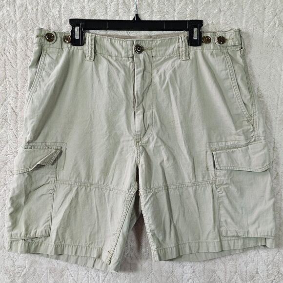 VTG Polo Ralph Lauren Drill Khaki Short 36 Cargo Utility Canvas Y2K Military - Picture 1 of 11